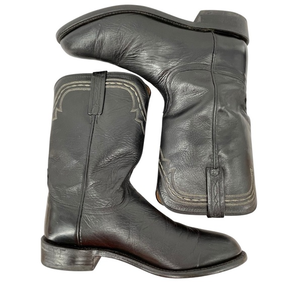 Lucchese 2000 Men Black Leather Western Cowboy Boots Roper T0010 - Sz 10 D - Picture 9 of 13